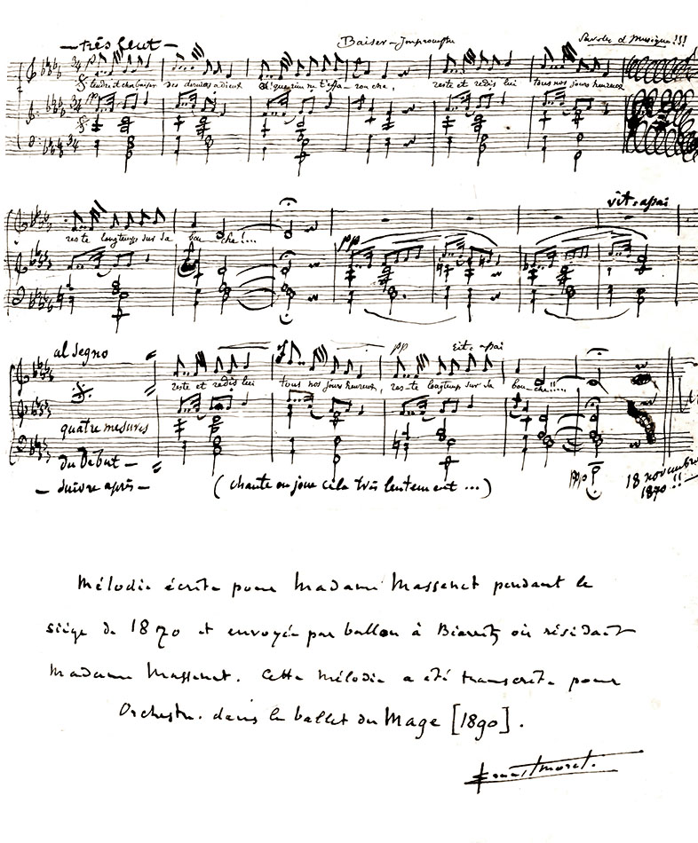 Partition de la mélodie écrite pour sa femme lors du siège de Paris (1870)