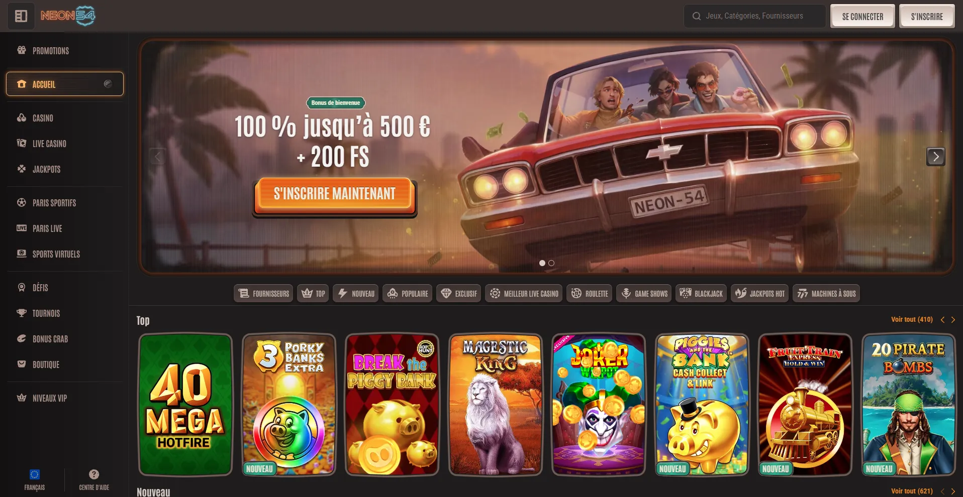 Avis et fonctionnalités du casino Neon54 Neon54